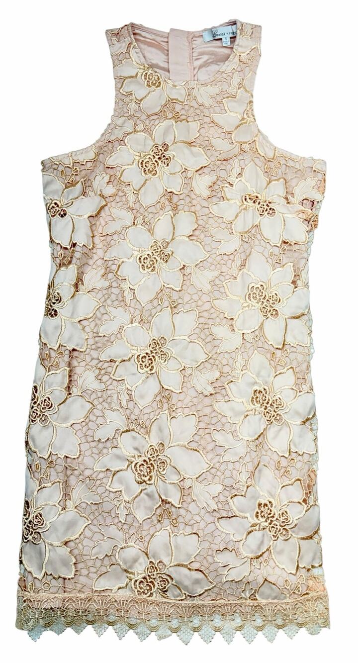 Lovers + Friends Women’s S Blush Gold Floral Lace Mini Dress Sleeveless Party
